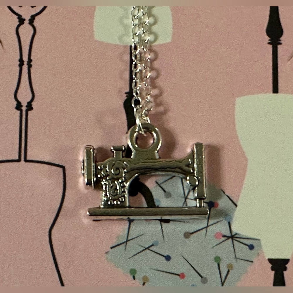 Silver Sewing Machine Charm Necklace - Seamstress Quilting Pendant Jewelry